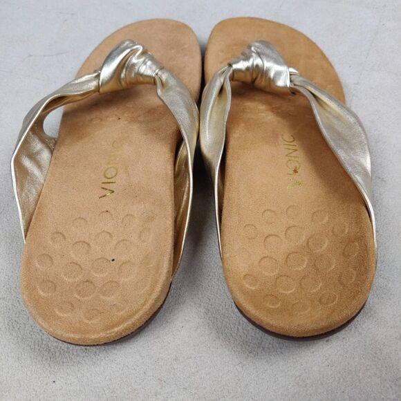 Vionic Sandals Size 9 Rest Pippa Metallic Gold Thong Strap Flats Comfort - Picture 4 of 6
